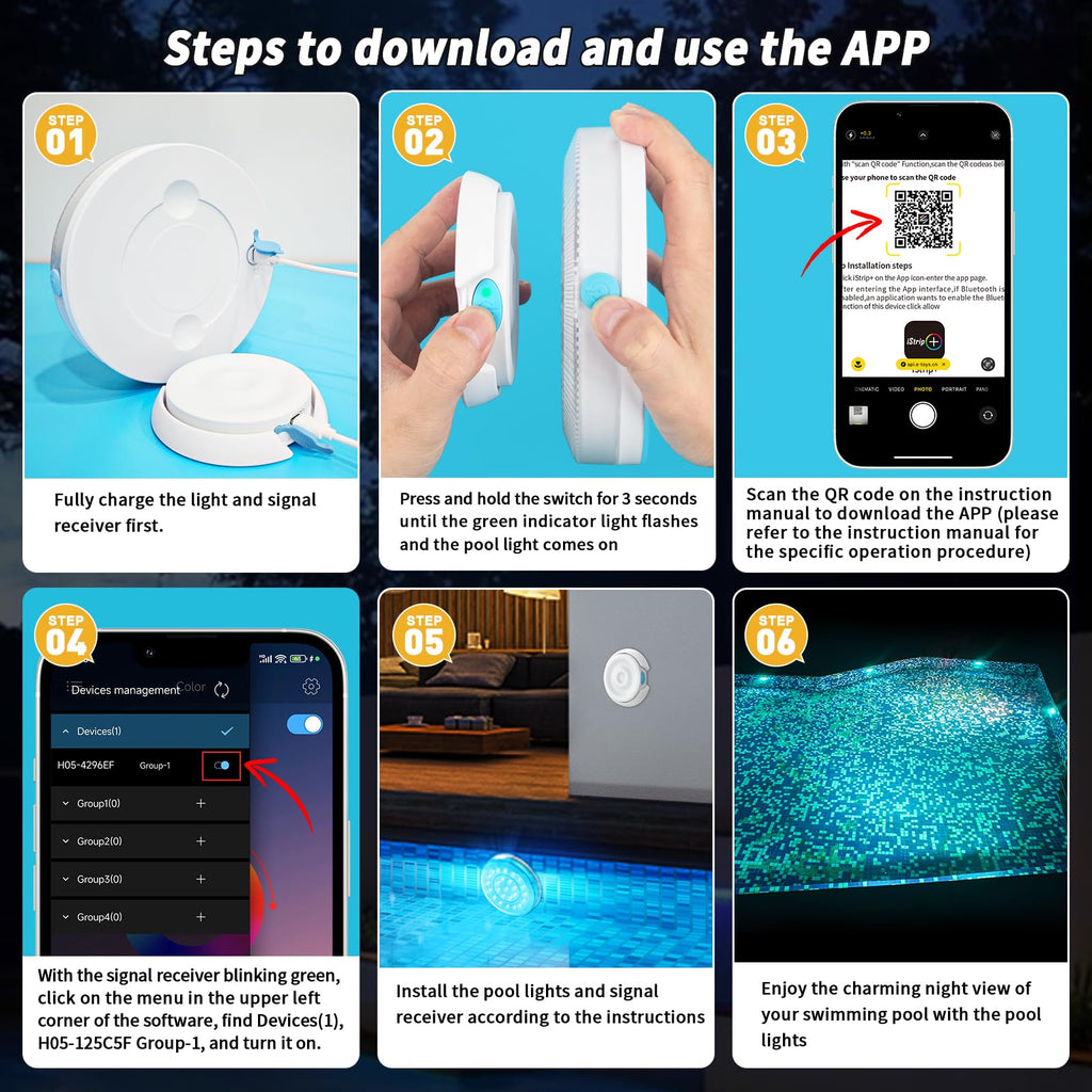 Homly Rechargeable Submersible Pool Lights with Wireless APP Control, Waterproof Underwater Smart LED Lights Controlled Multiple Lighting Modes, 4000mAh Magnets Lights for Multi Scene Pool Decoration