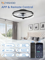 ZMISHIBO Low Profile Ceiling Fans with Lights and Remote, 20" Black