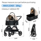 KAVELLIN Pet Stroller for Small/Medium Dogs, Foldable Dog Stroller with Detachable Carrier,3 in 1 Pet Stroller for Dogs Cats up to 50 lbs, Cup Holders,Easy Assembly, Khaki