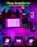 2 Pack 100W Black Light IP66 Waterproof with 6ft Plug+Switch, Outdoor Blacklights Floodlight Lights for Glow in The Dark Party, Halloween, Fluorescent Poster, Birthday, Neon