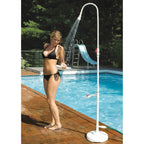 SWIMLINE HYDROTOOLS Tube Style 7 Foot Poolside Shower, Adjustable Head & Foot Tap Spigot With Valve Controls, Standard Garden Hose, Environmentally Friendly, Outdoor Backyard Poolside Beach Spa