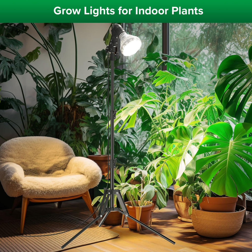 SANSI Grow Lights for Indoor Plants, 4 Dimmable Levels 30W Full Spectrum Plant Lights for Indoor Growing, Tripod Stand Adjustable 30"-55" Plant Grow Light with Remote Control Auto Timer