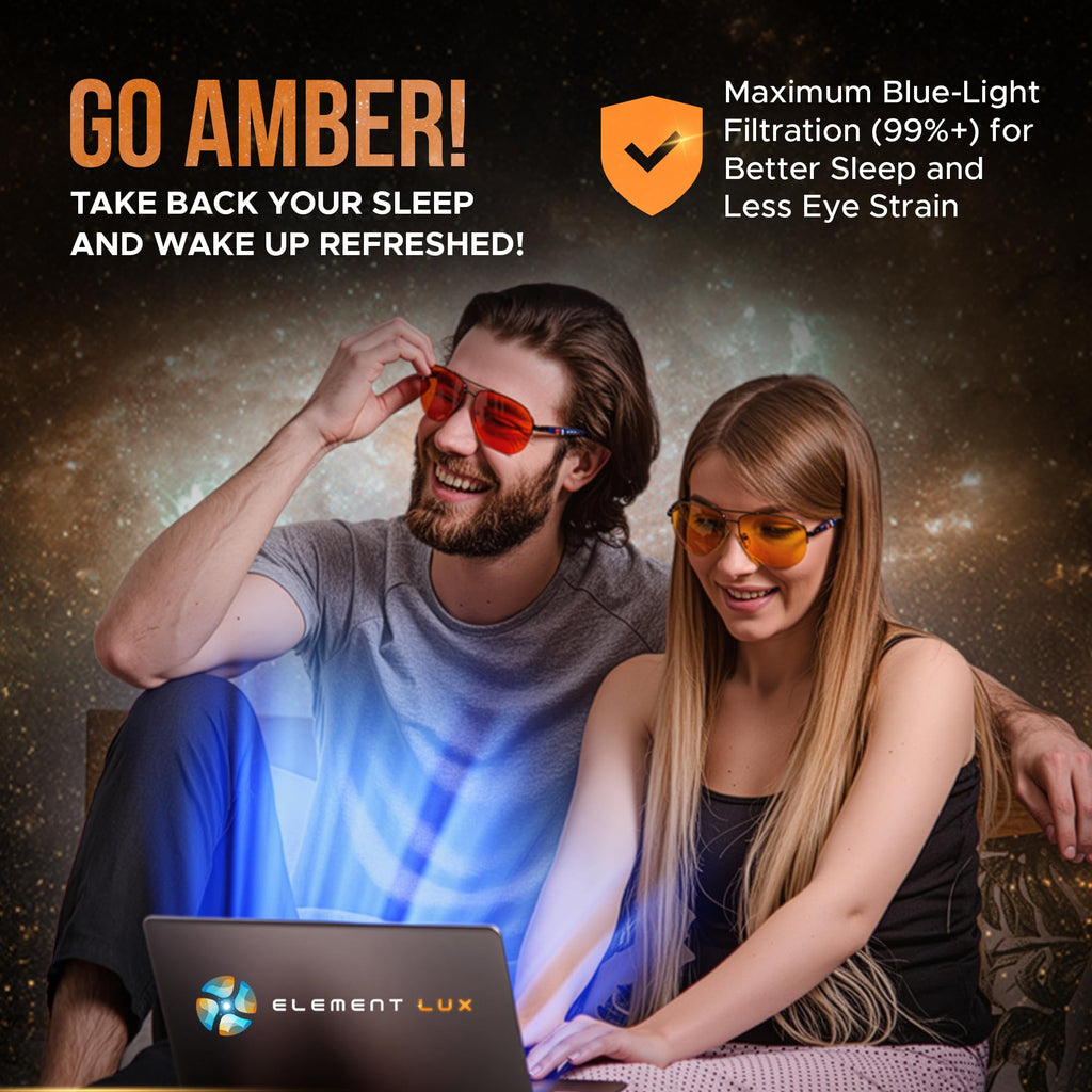 ELEMENT LUX Blue Light Blocking Glasses | 99% Dark Amber Lenses | For Better Sleep, Gaming, Computer Screen Blocker, Eyestrain Relief