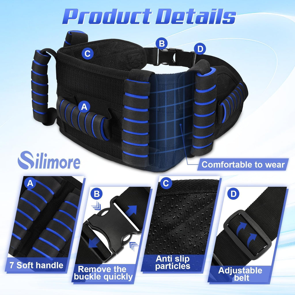 Silimore Gait Belt for Seniors with Handles, Gate Belts Medical for Elderly Physical Therapy Transfer Belt for Lifting Seniors,Patients,Disabled(Blue)