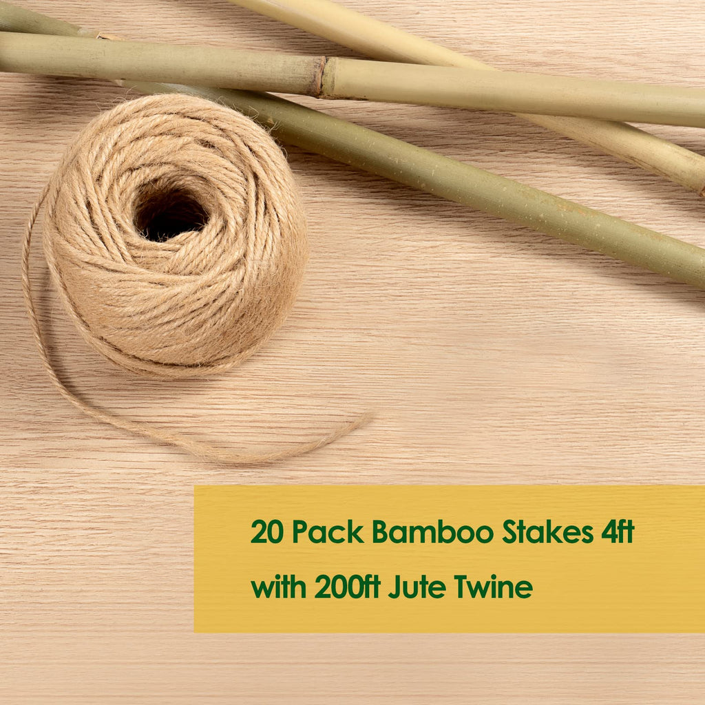 Cambaverd Bamboo Stakes 4ft, Thicker Plant Stakes with Garden Twine,20 Pack