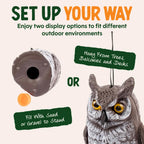 Dalen Lifelike Great Horned Owl Decoy Bird Repellent - 16in Hand-Painted Scarecrow for Gardens & Rooftops, Owl Bird Deterrent, Fixed-Head Design, Fill Base with Sand/Gravel Only - Multicolor