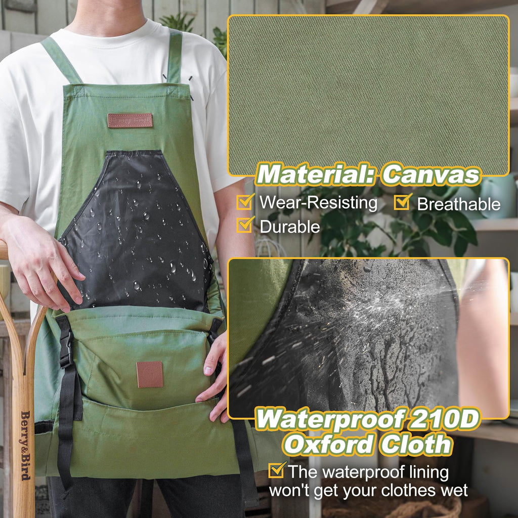 Berry&Bird Harvest Apron, Waterproof Canvas Apron for Men & Women(Green)