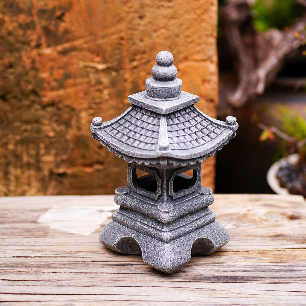 Solar Pagoda Lantern Garden Statue Japanese Zen Lantern Outdoor Decor with LED Light for Landscape Balcony Patio Porch Yard Art Ornament