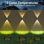Ellasay Solar Fence Lights Outdoor: 6-Pack Solar Powered Wall Lights Up and Down Waterproof IP65-3 Color Brighter LED Focus Lens SolarLights Dusk to Dawn 12h for Patio/Backyard/Porch/Railing