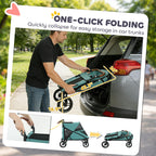 PawHut Dog Stroller for Large Dogs, One-Click Folding 4 Wheel Large Pet Stroller Wagon for Multiple Pets, All Terrain Spring Suspension w/ 8-Position Adjustable Handle, Mesh Window, Up to 66 LBS, Teal
