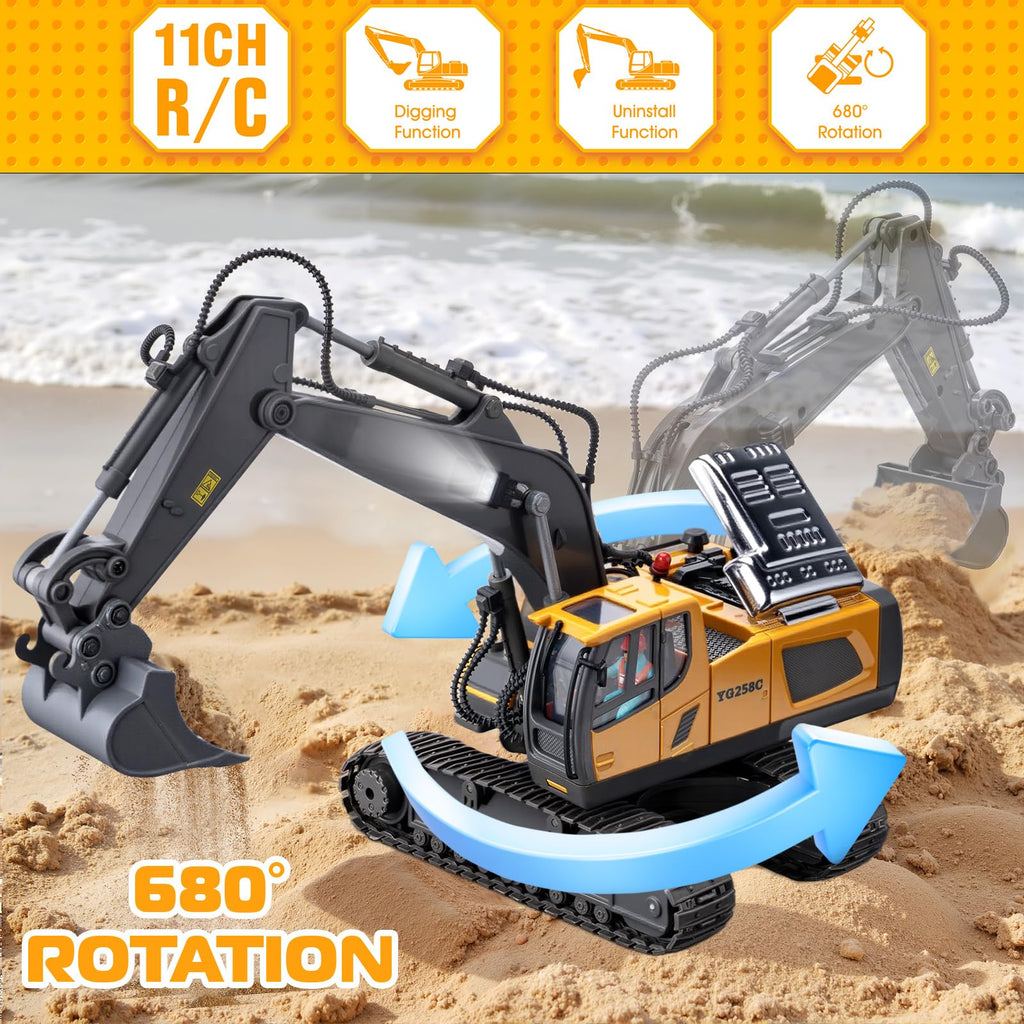 Remote Control Excavator Toys, 11 Channel 1:20 RC Construction Truck