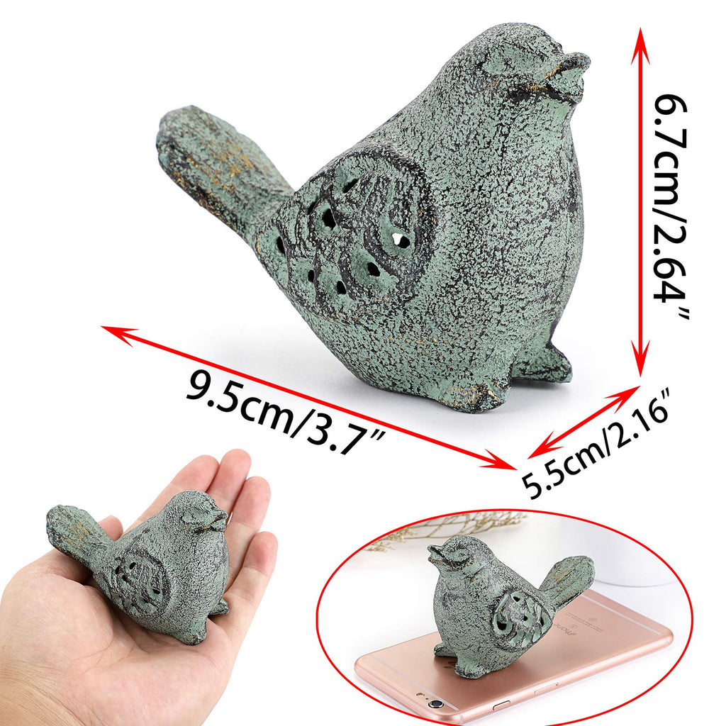 OwnMy 2 Cast Iron Green Bird Sculptures Outdoor Indoor Small Birds Statues