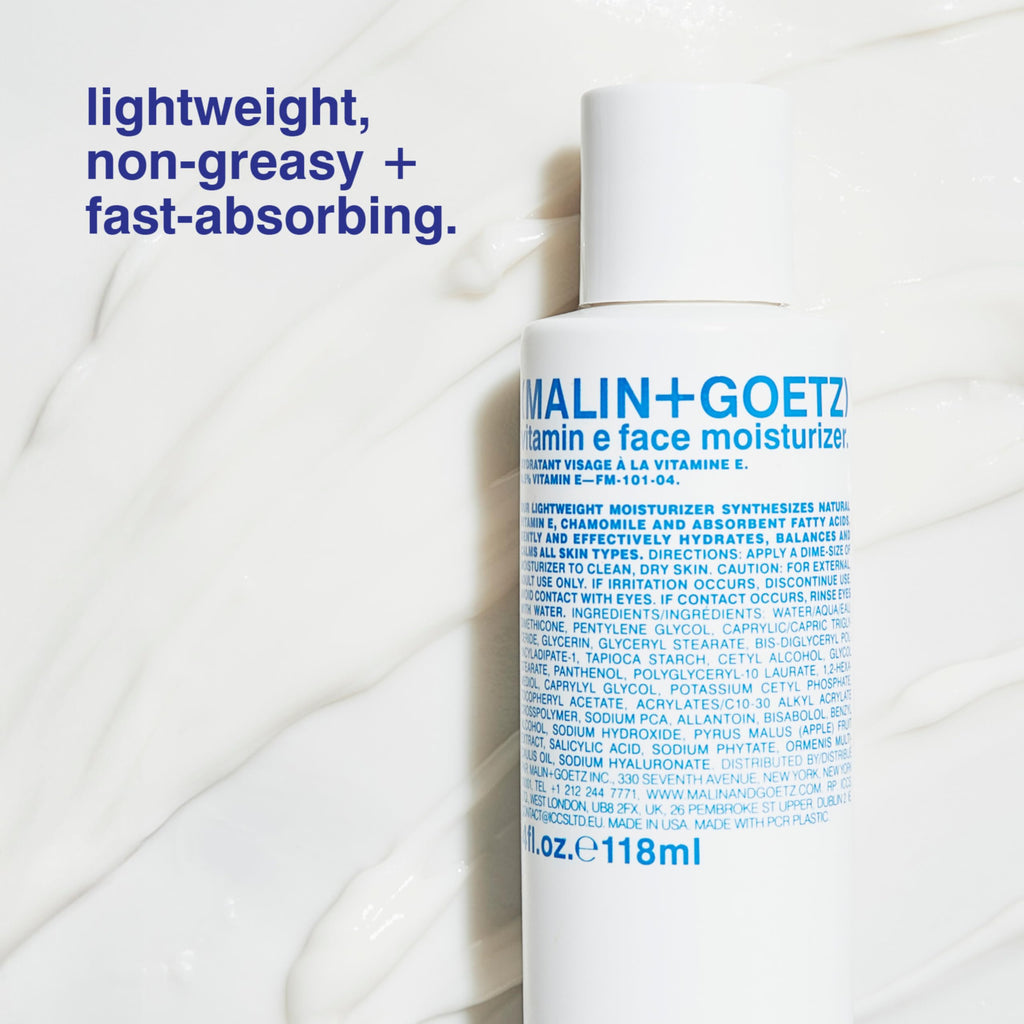 MALIN+GOETZ Vitamin E Face Moisturizer | Lightweight Hydrating Daily Face Cream Balancing All Skin Types | Fragrance-Free, Vegan | 4 Fl Oz