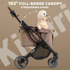 Kicari All-Terrain Dog Stroller for Small to Medium Dogs, Pet Stroller for Dogs & Cats Outdoor Walks, One-Hand Easy Fold, Double-Layer Anti-UV & Waterproof Canopy & Breathable Mesh, Mocha Brown