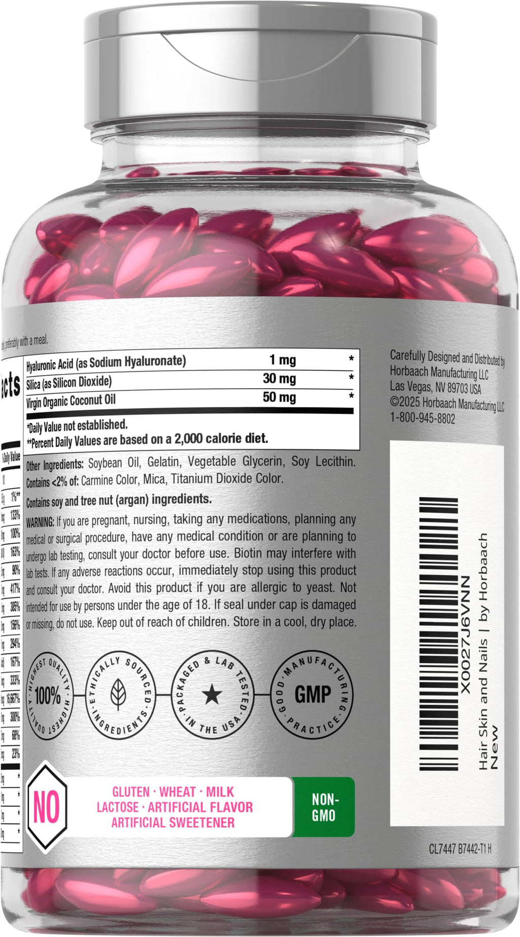 Horbäach Hair Skin and Nails Vitamins | 300 Softgels | with Biotin and Collagen | Infused with Argan Oil and Coconut Oil | Non-GMO, Gluten Free Supplement