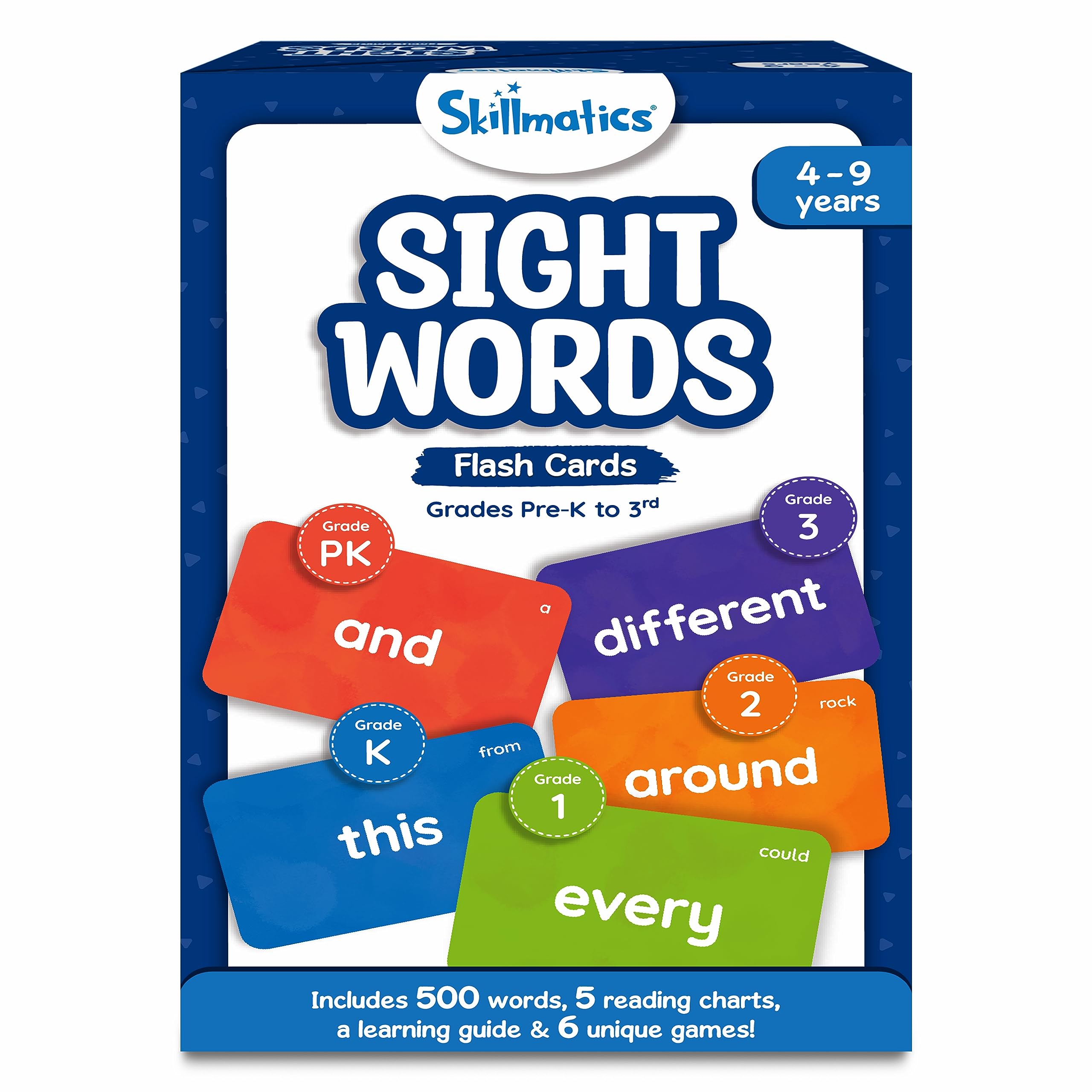 Skillmatics Flash Cards - 500 Sight Words for Preschool (Pre-K), Kindergarten, 1st, 2nd, 3rd Grade Gifts, Includes The Dolch & Fry Word List & 6 Unique Games