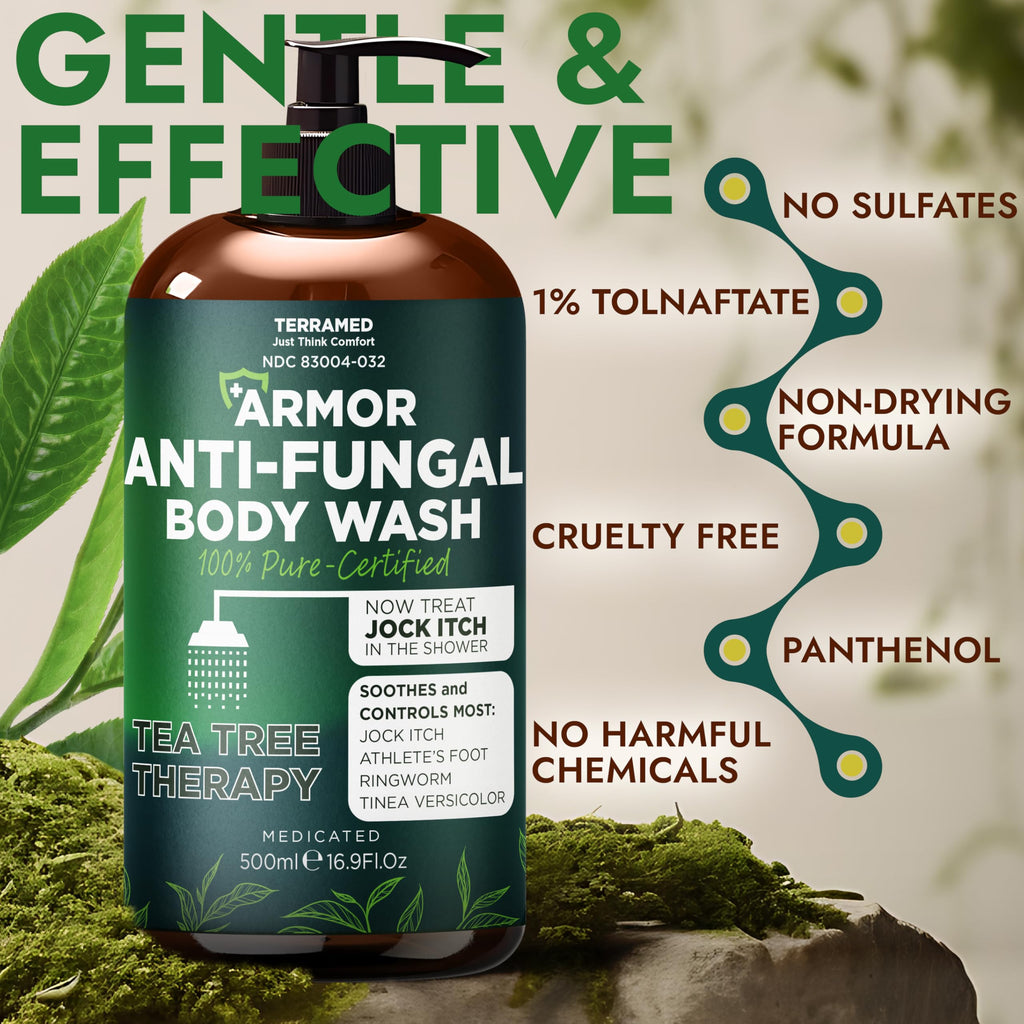Antifungal Body Wash with Tea Tree Oil | Antifungal Soap Treats Ringworm, Back Acne, Eczema & Jock Itch | Antifungal Body Soap For Men And Women (16.9 oz)