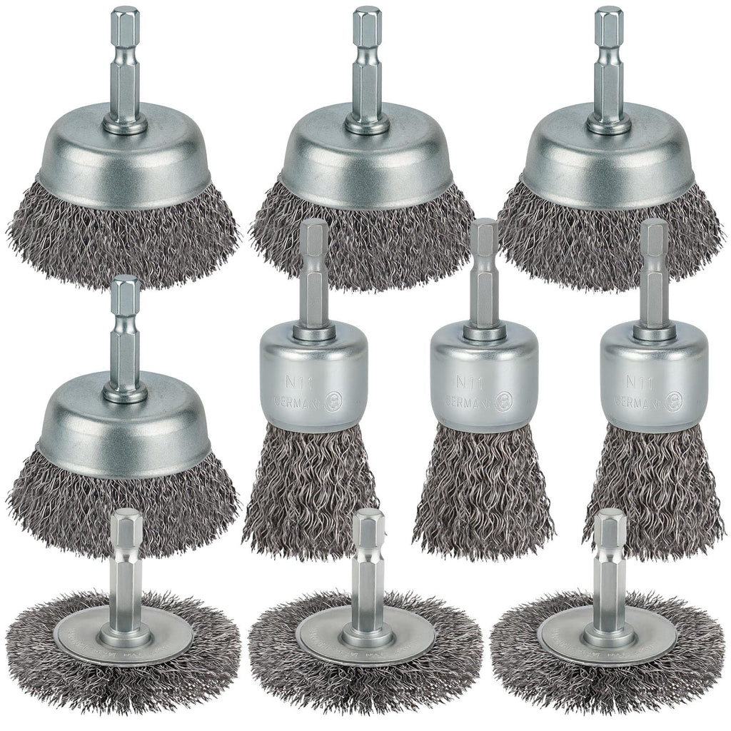 WENORA 10 Pcs Wire Brush for Drill, Coarse Carbon Steel Crimping Wire Wheel