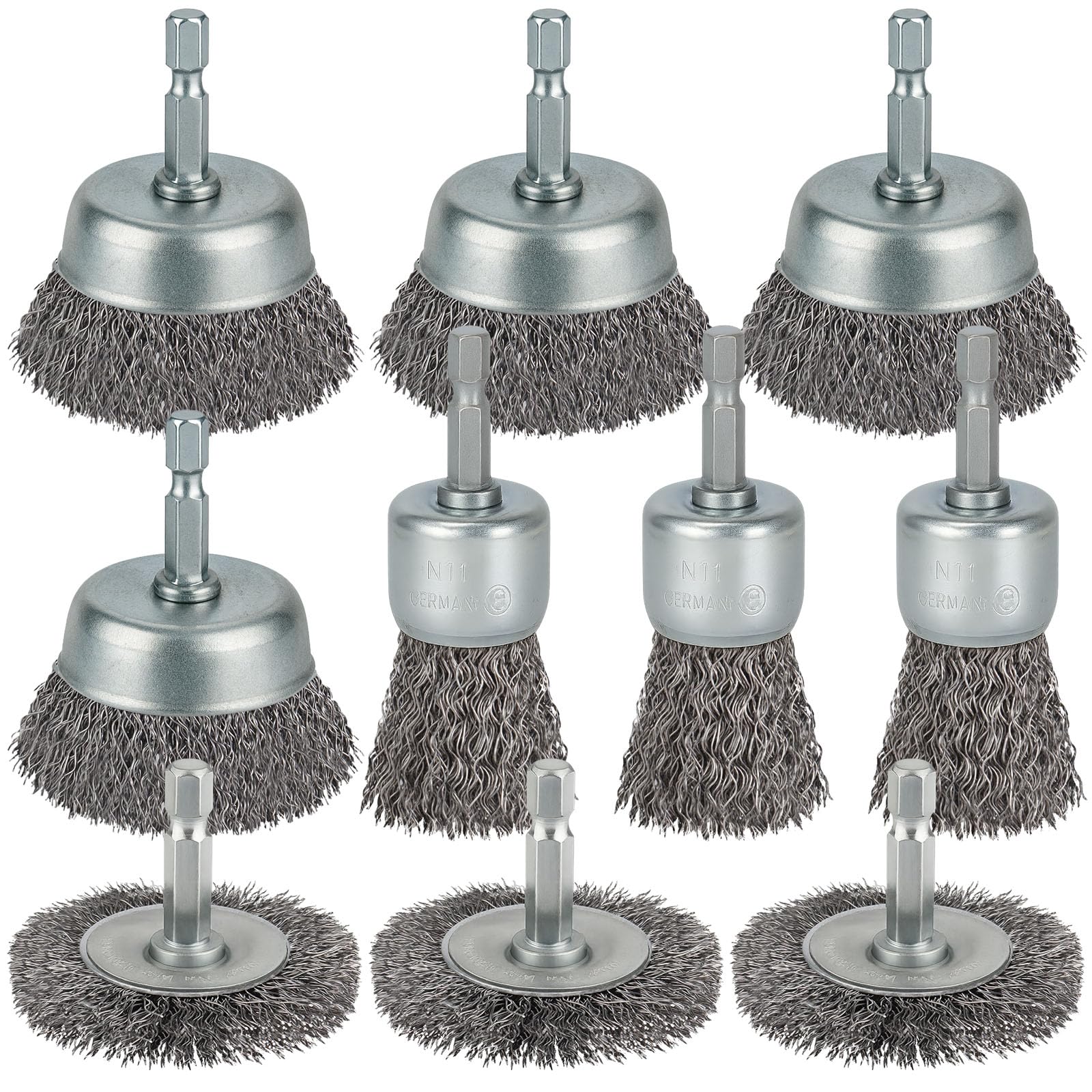 WENORA 10 Pcs Wire Brush for Drill, Coarse Carbon Steel Crimping Wire Wheel