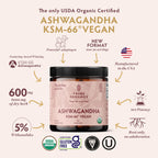 TRIBE ORGANICS Vegan Ashwagandha KSM 66 Pure Organic Root Powder Extract Ayurvedic Supplement - Focus Mood Support Increase Energy Strength 600mg of Natural KSM66 for Superior Absorption - 60 Capsules