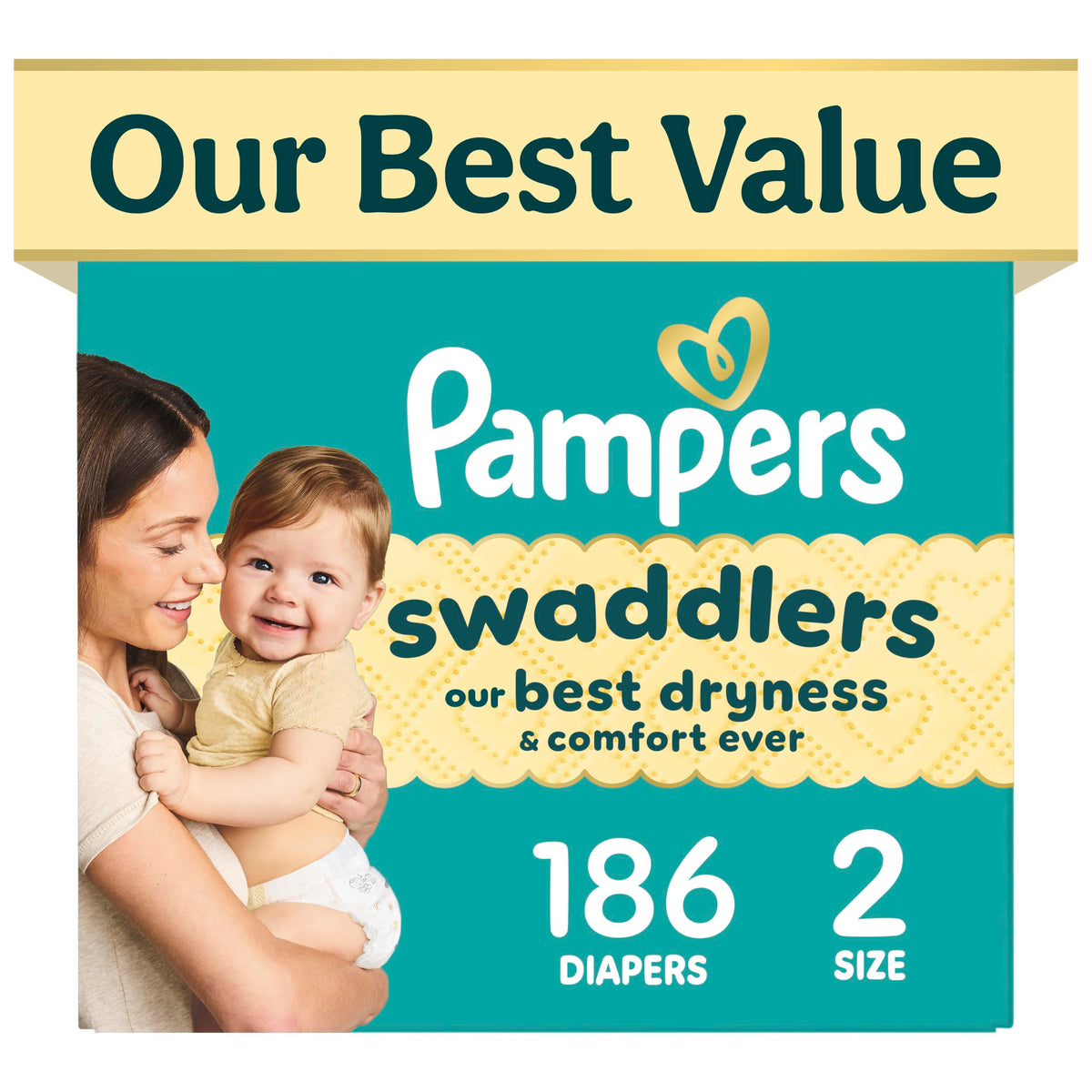 Swaddlers Diapers, Size 2 (10-22 lbs), 186 Count, Fragrance Free, Hypoallergenic, Absorbent, Pediatrician Recommended, Skin Safe