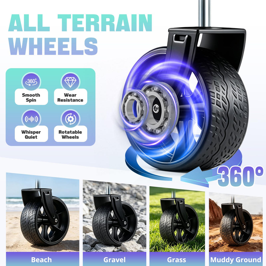 500LBS Heavy Duty Collapsible Wagon Cart with 360°Swivel Break for Beach