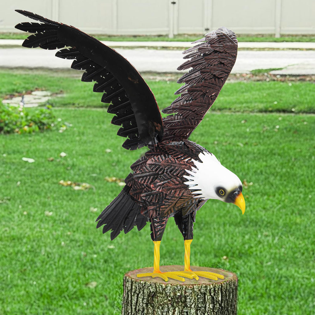 Bald Eagle Statue Garden Sculpture, Metal Yard Art Eagle Decoration, Large Eagle Outdoor Statues for Garden Yard Lawn Decoration