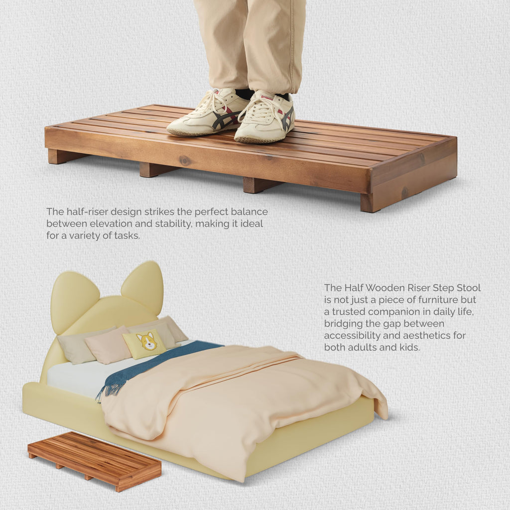 TINAMO One Step Stool for Elderly (35" Length) - Acacia Wood High Step Stool with Non-Slip Pads - 550 Lbs Wooden Mobility Stepping Stools for Handicap, Bed, Bathroom, Kitchen (Patent Pending)
