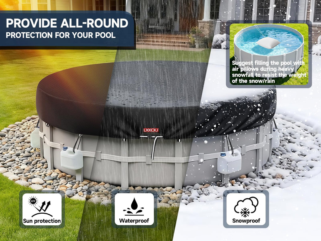 LXKCKJ 9 Ft Round Pool Cover, Solar Covers for Above Ground Pools, Stock Tank Pool Cover Protector with Accessories, Round Hot Tub Covers Ideal for Waterproof and Dustproof (Black)