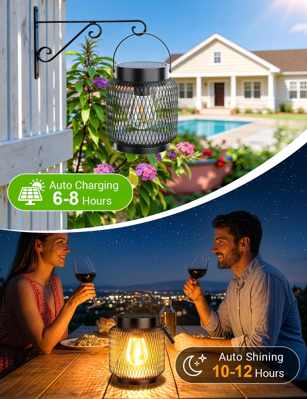 KOOPER Metal Solar Lanterns Outdoor Waterproof, 4 Pack Brighter Hanging Solar Lights for Outside, Up to 15 Hours Modern Hanging Solar Powered Lanterns Lights for Yard Patio Path Tree Garden Decorative