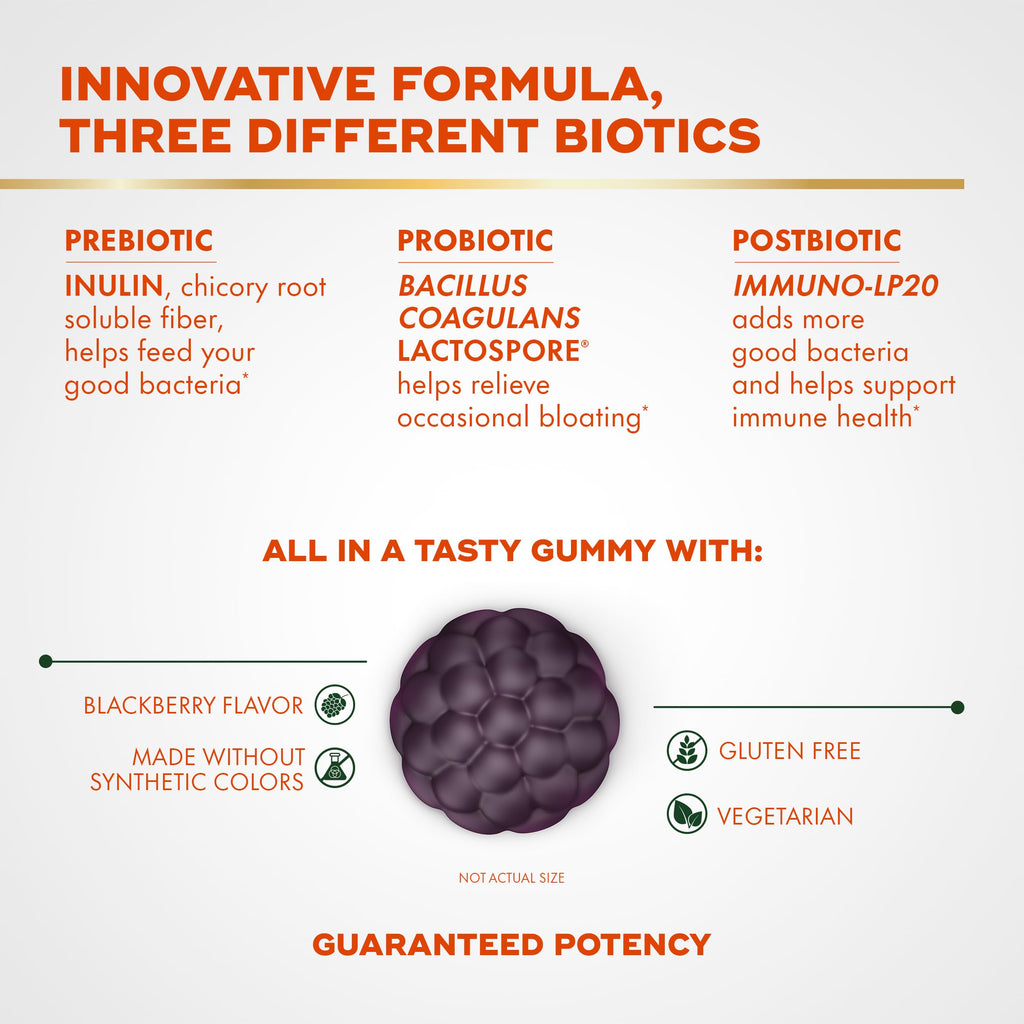 Align Probiotic, 3-in-1 Biotic Gummies, Prebiotic + Probiotic + Postbiotic, #1 Doctor Recommended Probiotic Brand‡, Helps Relieve Occasional Bloating*, BlackBerry Flavor, 50 Gummies