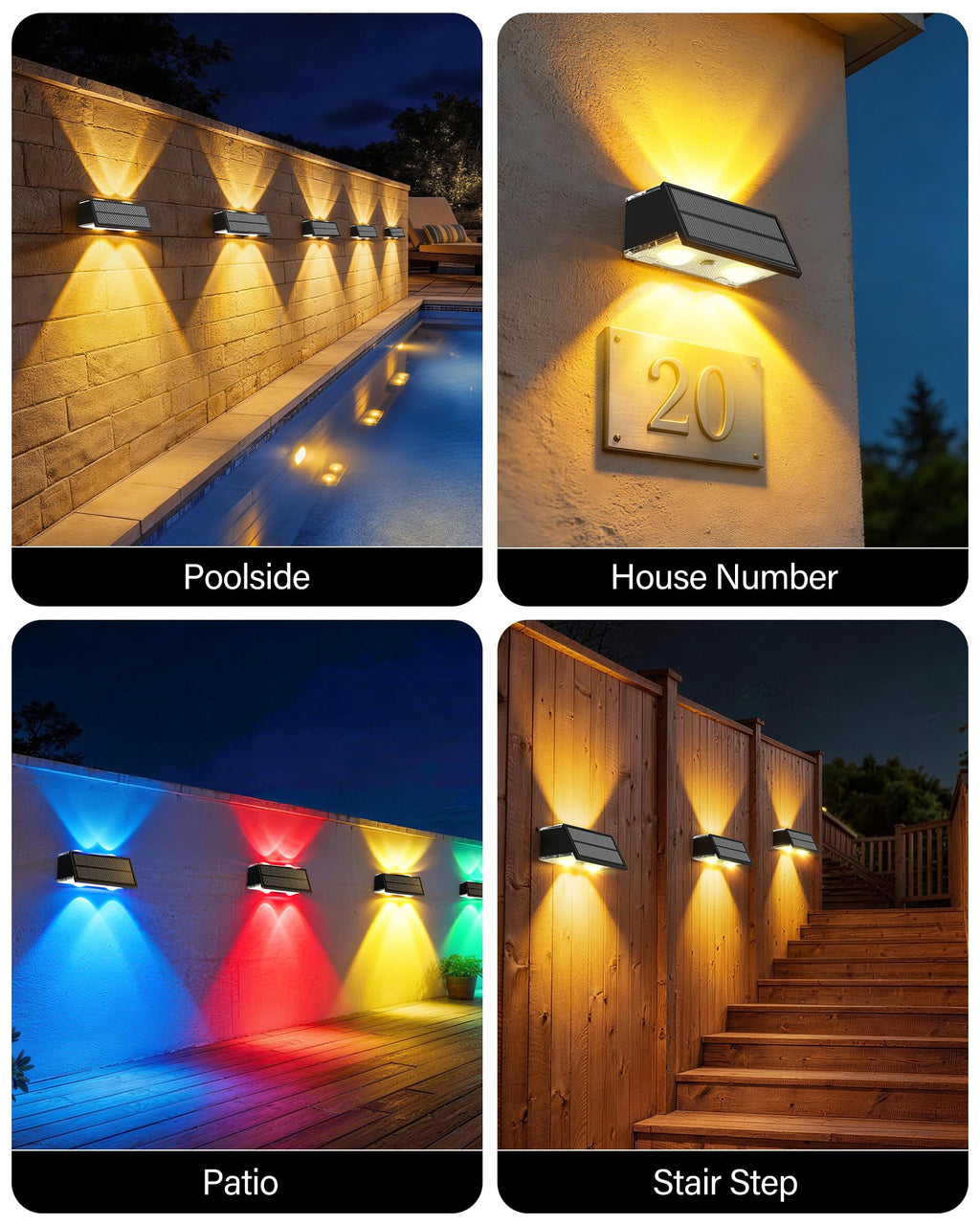 Toeuie Solar Fence Lights Outdoor, 12 Pack 100LM Fence Lights Solar Powered Waterproof, 9 Color Modes, Up & Down LED Focused Beam, 12H Dusk to Dawn Glow for Pool/Patio/Wall/Backyard - Black