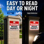 4 Pack No Trespassing Signs Private Property – 10x7 Inch 40 Mil Rust Free Aluminum, Reflective Warning Signs, UV Printed, Weatherproof Outdoor High Visibility Security Sign for Fence, Gate & Yard