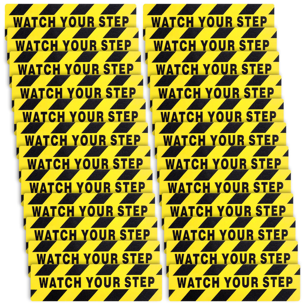 Boao 24 Pieces Watch Your Step Stickers Sign 6 x 24 Inch Caution Watch Your Step Floor Decals Warning Sticker Adhesive Tape Anti Slip Abrasive Tape for Workplace Safety Wet Floor Caution