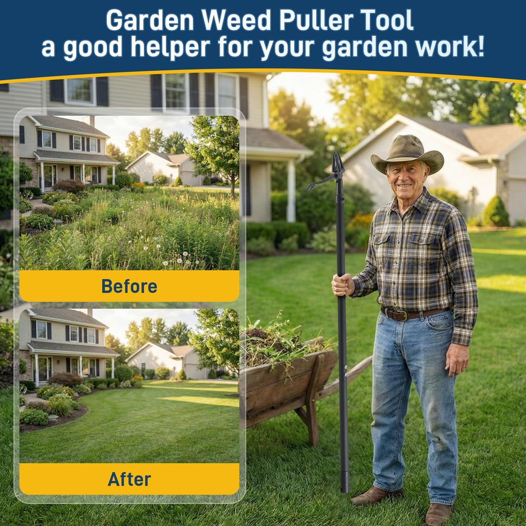 Niulight Stand Up Weed Puller Tool, 46" Adjustable Long Handle with 4-Claw Steel Head, Heavy Duty Weeder for Effortless Root Removal, No Bending or Kneeling