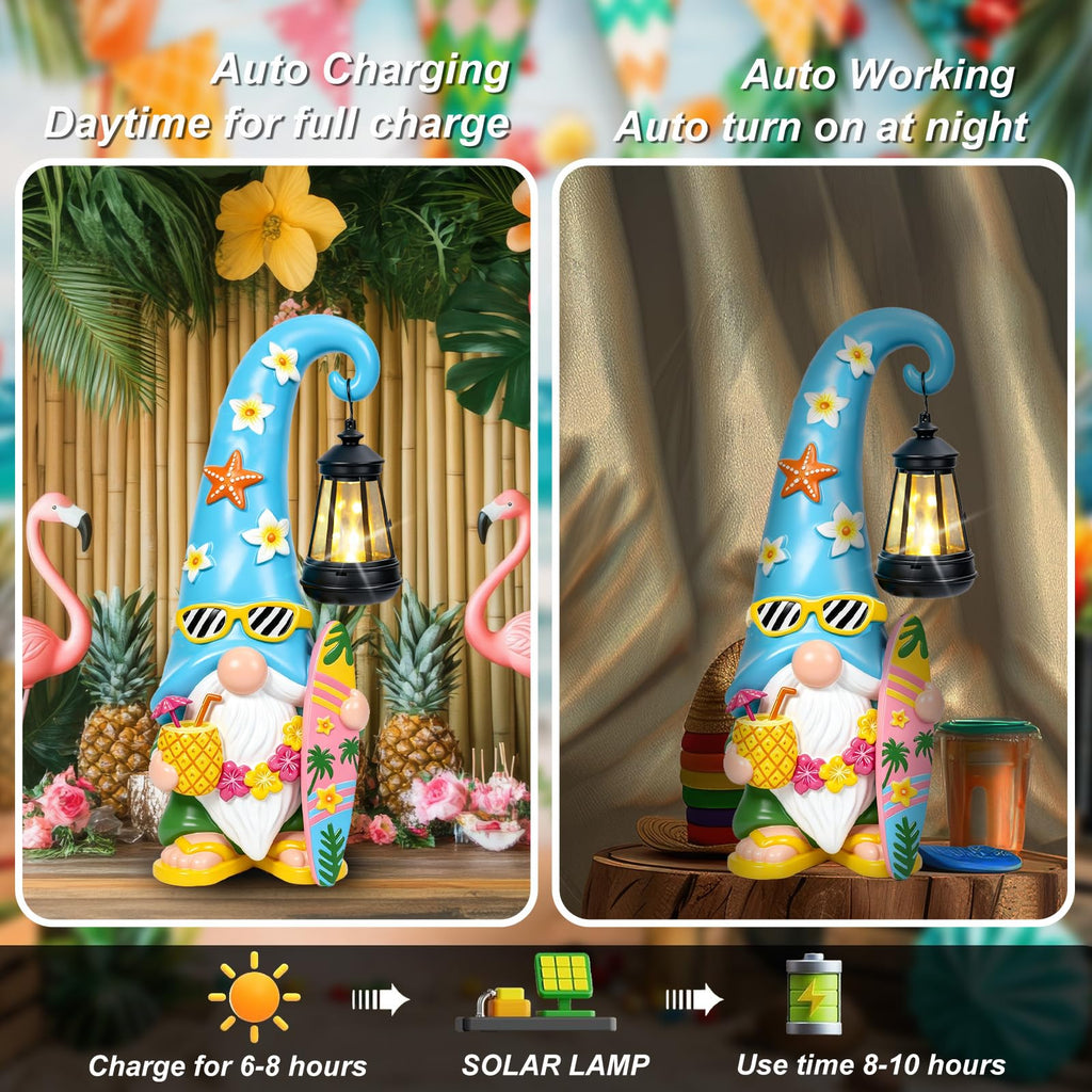 Qeinwha Summer Garden Gnome Statue with Solar Lights