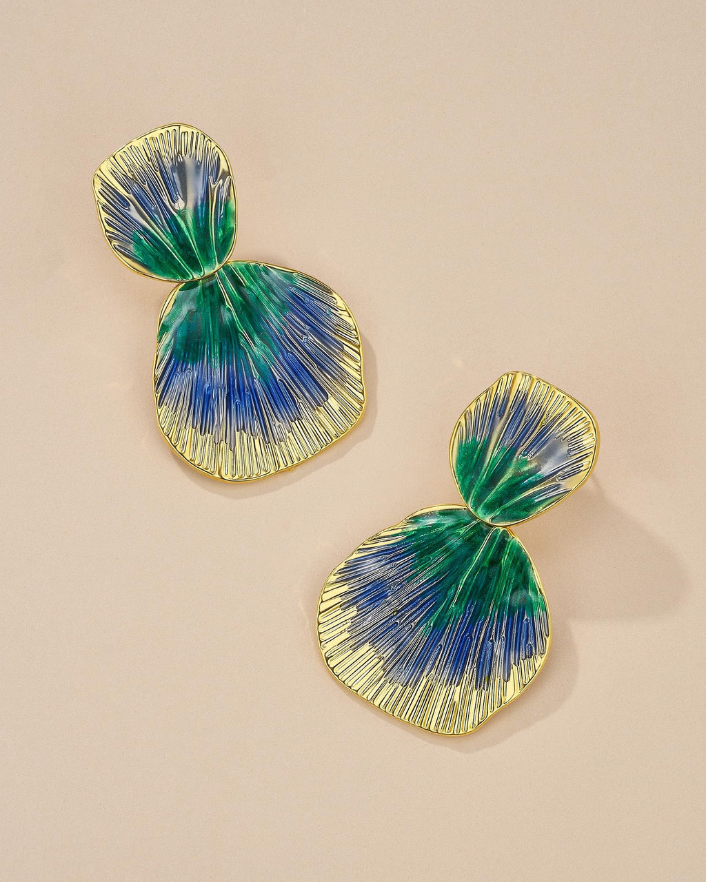 Colorful 18K gold plated Boho Chunky Leaf Floral Geometric Textured Dangling Statement Earrings for Women by SNGIA, Large Orange Green Handmade Trendy Ribbed Fan Dangle Jewelry Gifts, Big Summer Round Oval Square African Beachy Vacation Flower Fashion Acc