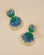 Colorful 18K gold plated Boho Chunky Leaf Floral Geometric Textured Dangling Statement Earrings for Women by SNGIA, Large Orange Green Handmade Trendy Ribbed Fan Dangle Jewelry Gifts, Big Summer Round Oval Square African Beachy Vacation Flower Fashion Acc