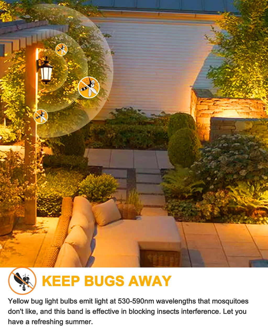 EvaStary Yellow Bug Light Bulbs Outdoor, Dusk to Dawn A19 LED Bulb for Porch Lights Outside, 6W(40W Equivalent) Auto On/Off Amber Bulb for Patio, Backyard, Hallway, Decor, 4 Pack