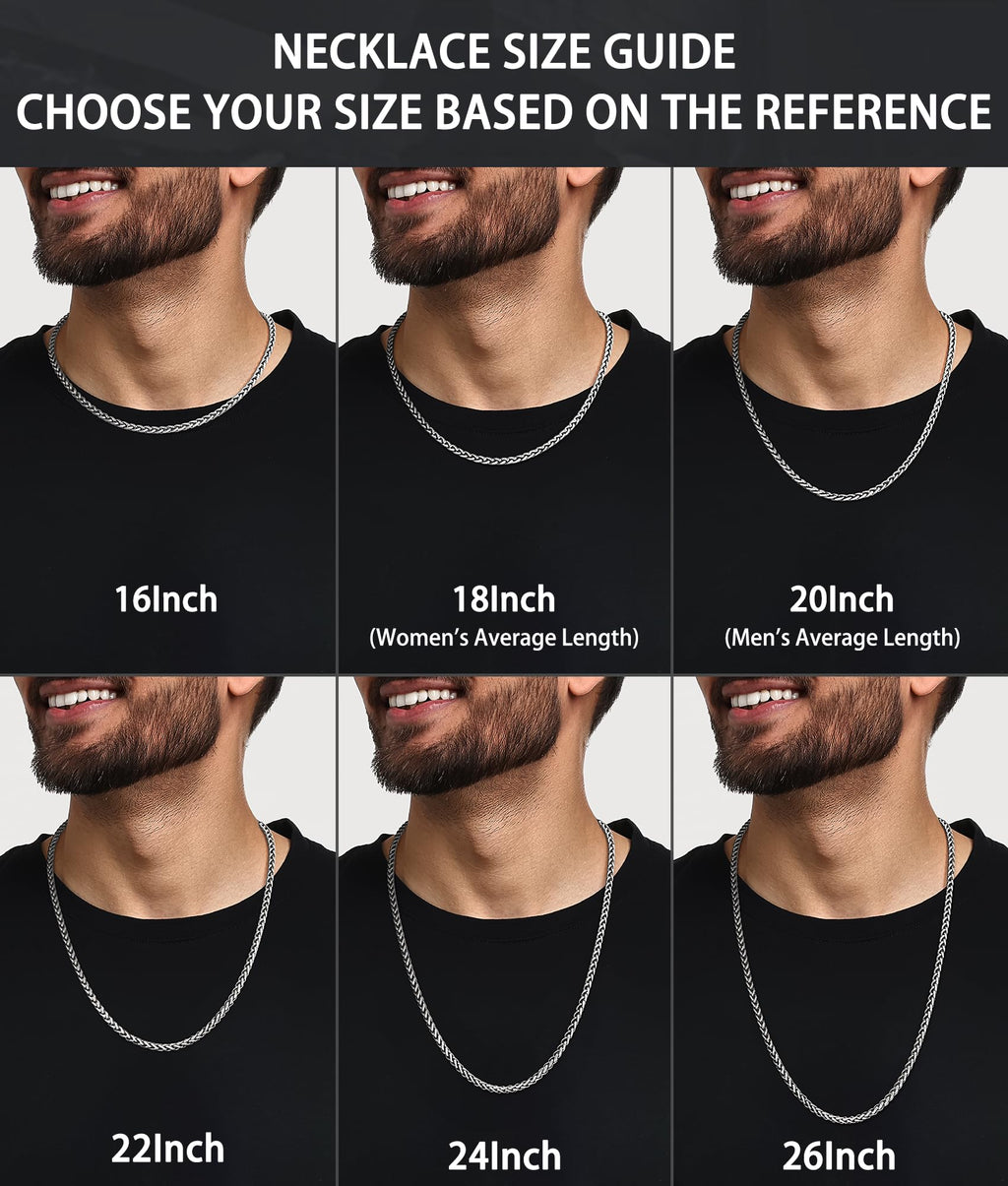 Jewlpire Silver Chain for Men, 4mm Wheat Chain Necklace Stainless Steel Necklaces Chains for Men, Mens Necklaces 20 Inch