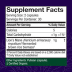 Host Defense Mushrooms Lion's Mane - Supplement Capsules for Brain Health Support - Mushroom Support for Focus & Memory Function - Immune & Nervous System Supplement - 60 Capsules