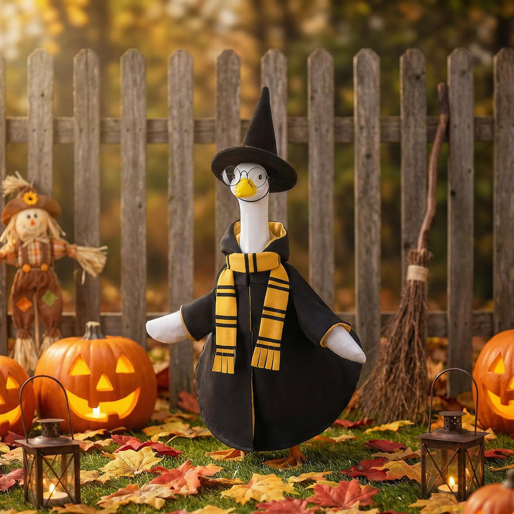 Tmovjxv 4 Pcs Halloween Wizard Porch Goose Outfit, Lawn Porch Goose Clothes