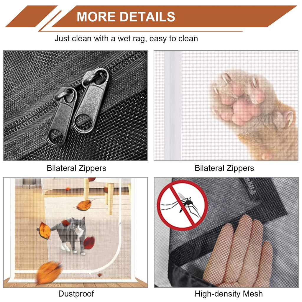 Upgraded Reinforced Pet Screen Door Thickened Cat Resistant Mesh Screen Door for Living Room, Bedroom, Patio, Dog Cat Scratch Proof Screen with Zipper Closure (Fits Door Size up to 32''x 80'', Black)