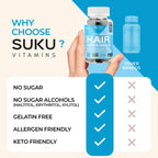 SUKU Vitamins - Luscious Hair - Silicon Biotin and Hydrolyzed Marine Collagen Gummies for Skin, Hair & Nails - Easy to Chew - Non GMO, Gluten Sugar Free - Blueberry Flavored Gummy Vitamins - 50 Count