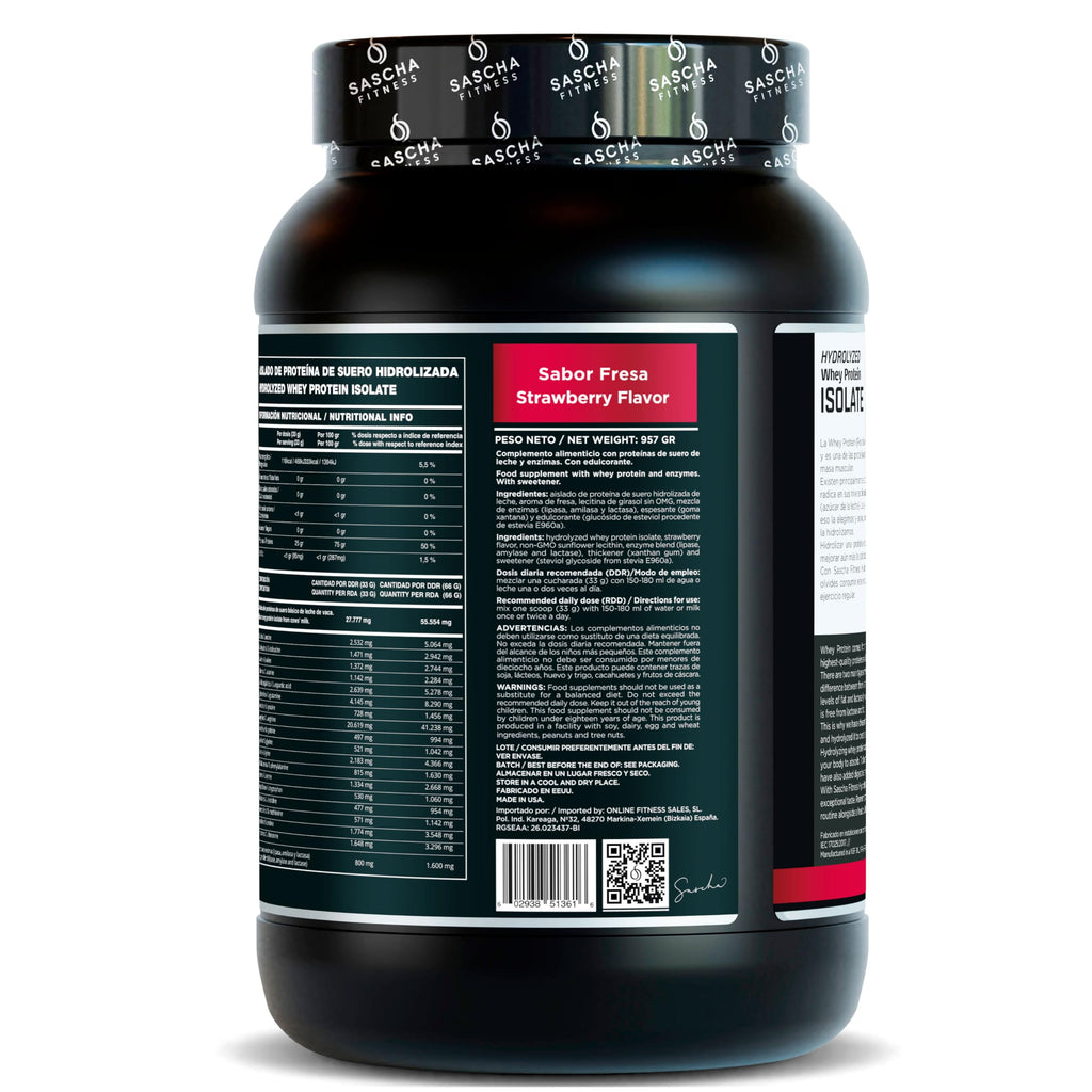 SASCHA FITNESS Hydrolyzed Whey Protein Isolate,100% Grass-Fed (2 Pounds, Strawberry)
