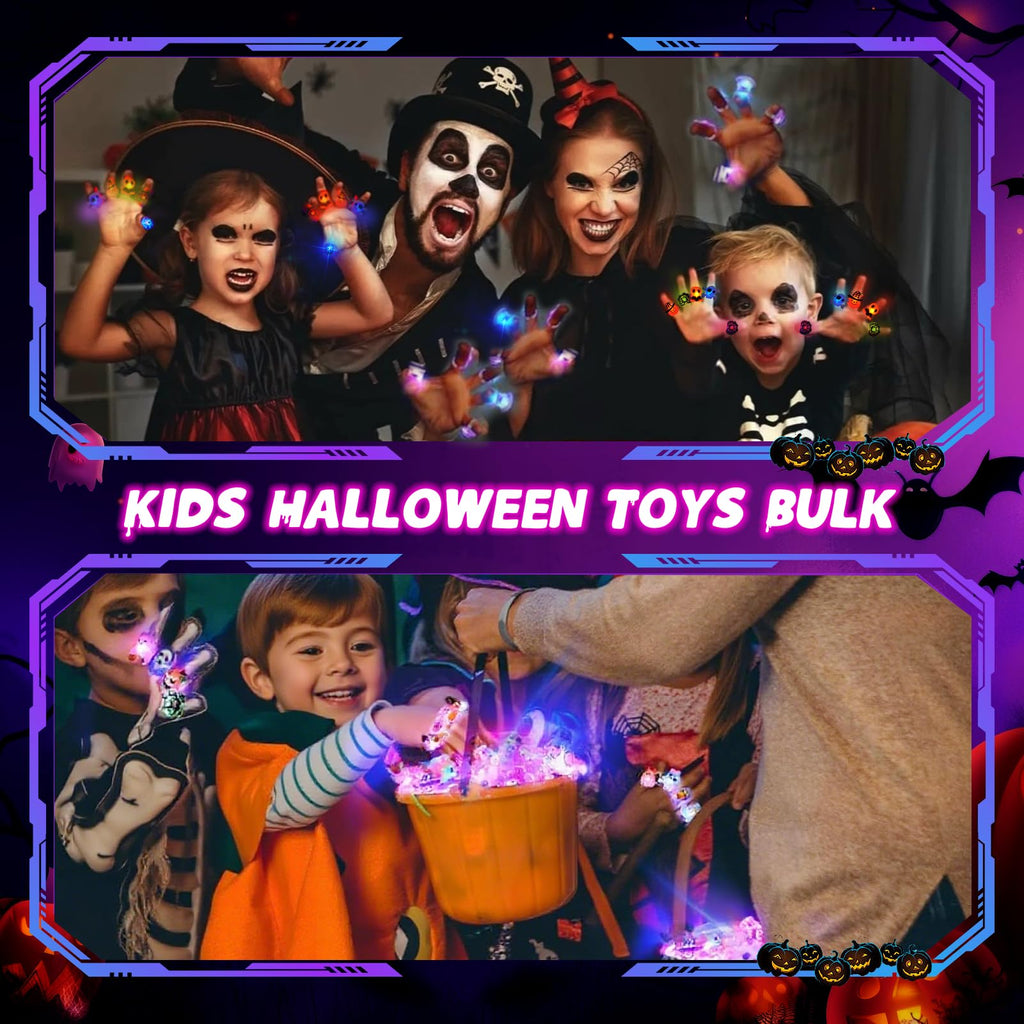 Tiaxidex 65PCS Halloween Light Up LED Rings, Non Candy Trick or Treats 3D Flashing Rings Toys Glow In the Dark Halloween Party Favor Ring Toy Gifts For Kids Adults Goodie Bag Stuffers