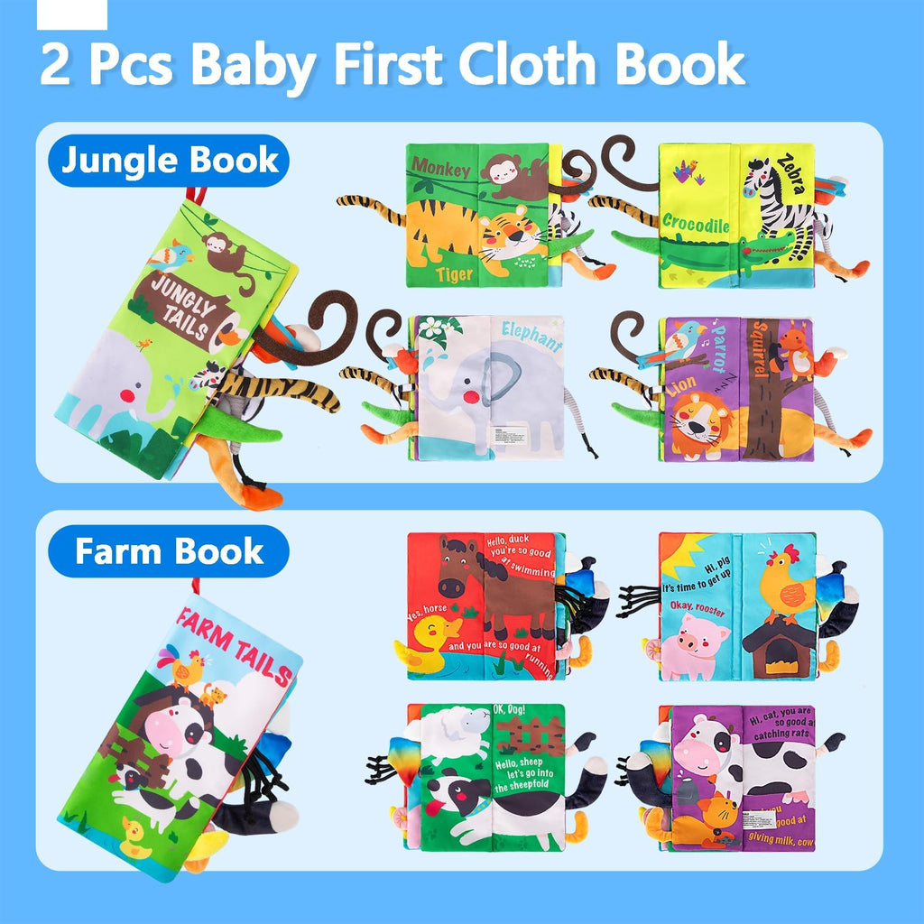 beiens Baby Books 0-6 Months, 2PCS Baby Toys 0-3-6-12-18 Months, Touch Feel Sensory Cloth Crinkle Soft Books, Tummy Time Toys, Infant Newborn Toys, Baby Boy Girl Shower Gifts Stroller Toys, MR1617.