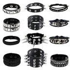 YMO 12 Pieces Spiked Bracelets, Studded Bracelet Emo Bracelets Black Leather Cuff Rivet Gothic Goth Punk Bracelet Punk Accessories for Women Men
