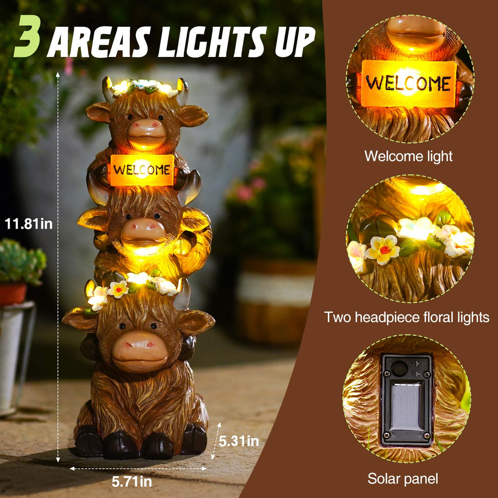 twinbling Garden Highland Cow Statue Solar Outdoor Decor