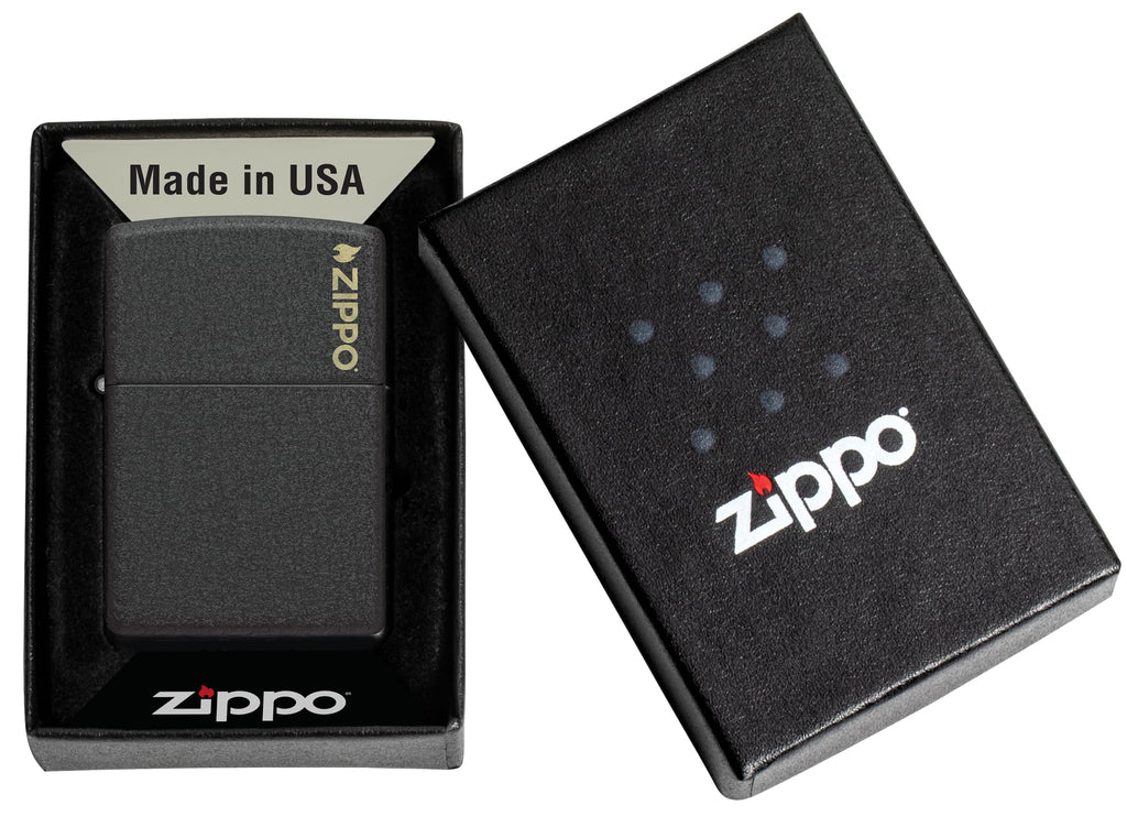 Zippo Classic Black Crackle Logo Pocket Lighter